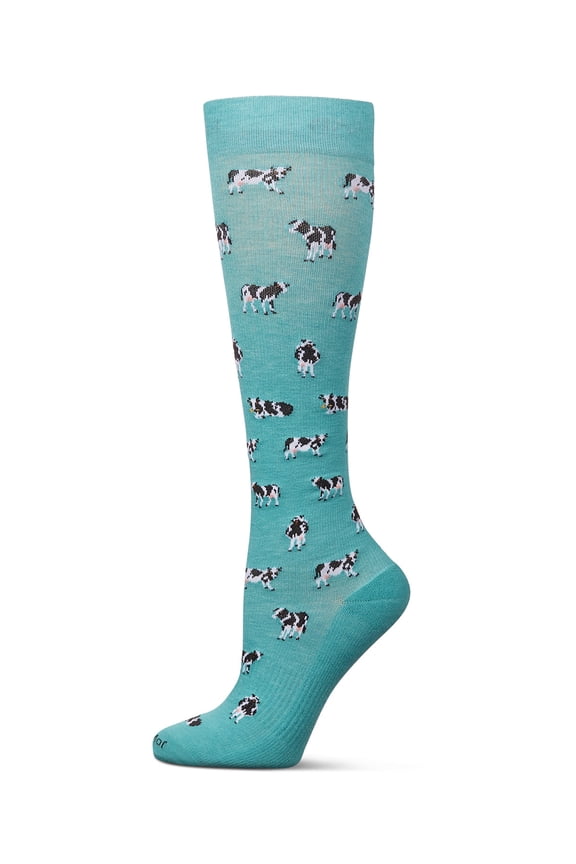 Wellfit Women's Cows 8-15 mmHg Graduated Bamboo Compression Socks, 9-11, Teal