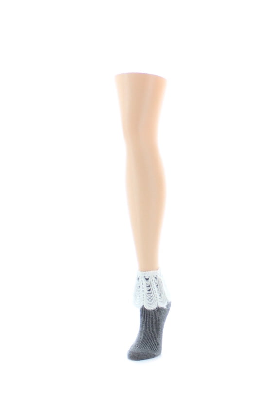 Crochet Cuff Women's Wool Blend Anklet Socks - Womens - Female, One Size, Black