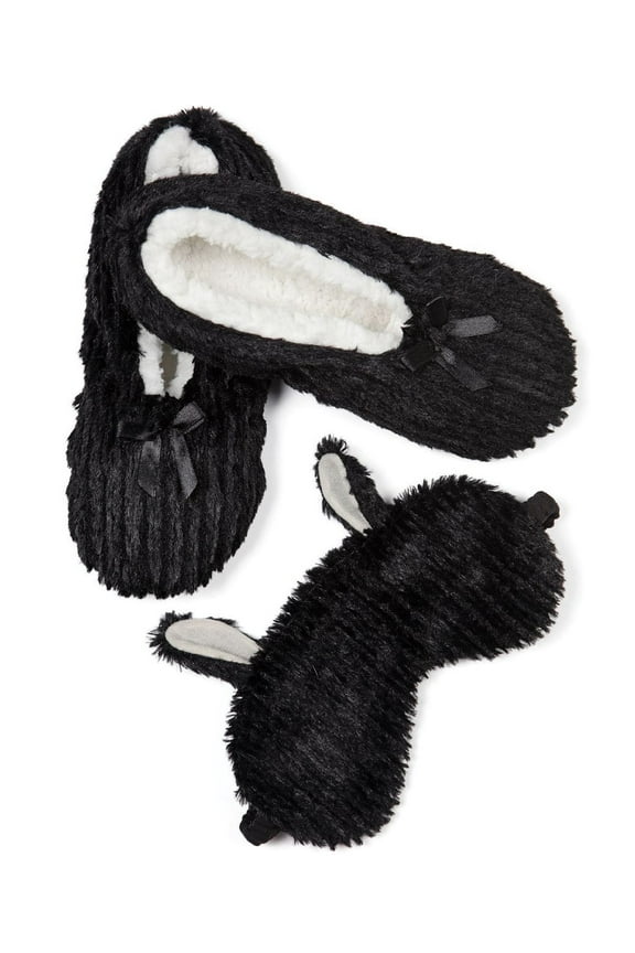 Cuddly Critter Eye Mask & Slipper Set - Womens - Female (Medium/Large, Black)