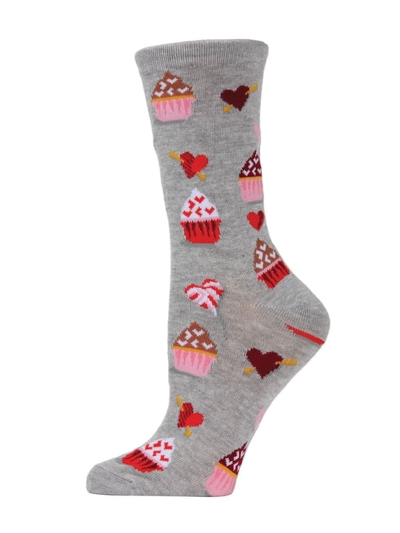 Cupcakes Bamboo Blend Crew Socks - Womens - Female, One Size, Light Gray Heather