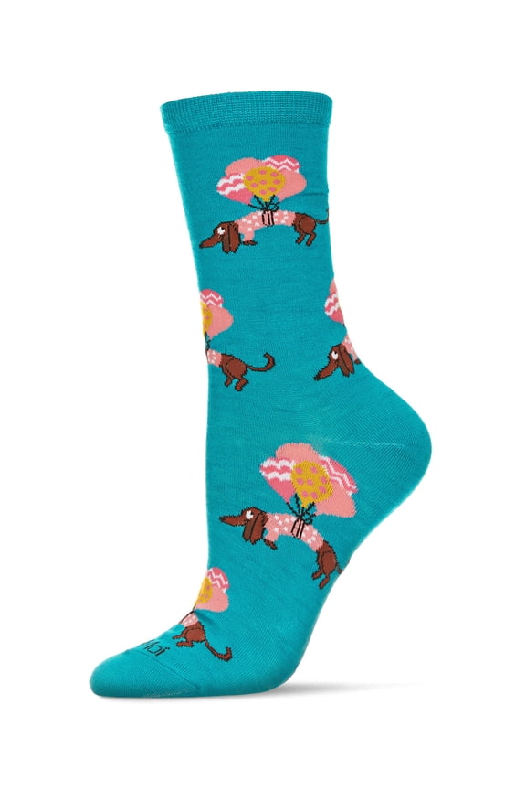 Dachshund Float Bamboo Blend Crew Sock - Womens - Female, 9-11, Capri Breeze
