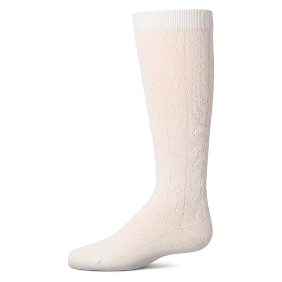MeMoi Girls "Dainty Hearts" Cotton-Rich Pointelle Knee High Sock - Girls - Female, 10, Winter White