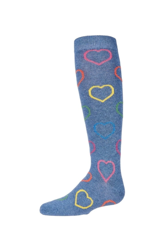 Dazzling Hearts Cotton Blend Knee High Socks - Girls - Female, 12, Denim