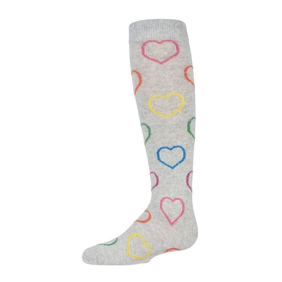 MeMoi Dazzling Hearts Cotton Blend Knee High Socks - Girls - Female, 6, Light Gray