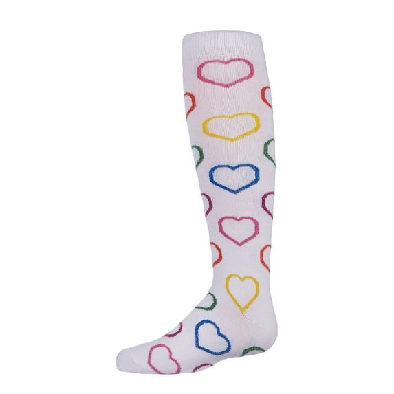 MeMoi Dazzling Hearts Cotton Blend Knee High Socks - Girls - Female, 8, White