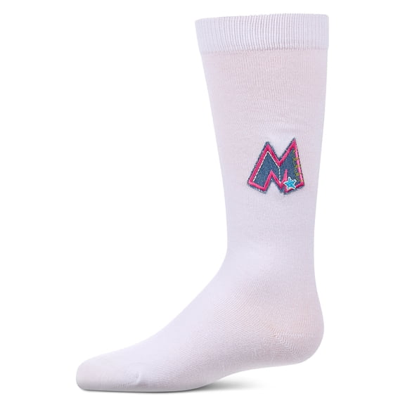 MeMoi Girls Denim M-Patch Cotton-Rich Fine-Gauge Knee High Sock - Girls - Female, 2, White