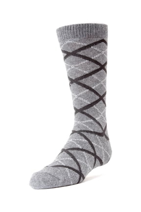 Diamond Interlock Dress Cotton Blend Crew Socks - Boys - Male, 7-8, Charcoal