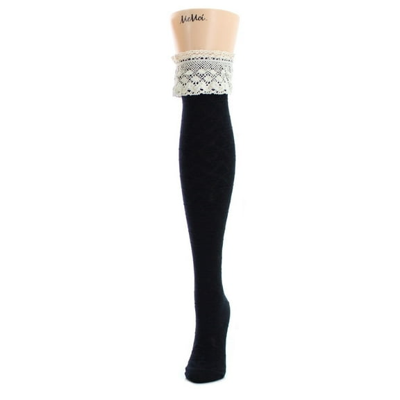 MeMoi Women's Diamond Knit Cotton Blend Over The Knee Socks - Womens - Female, One Size, Legion Blue