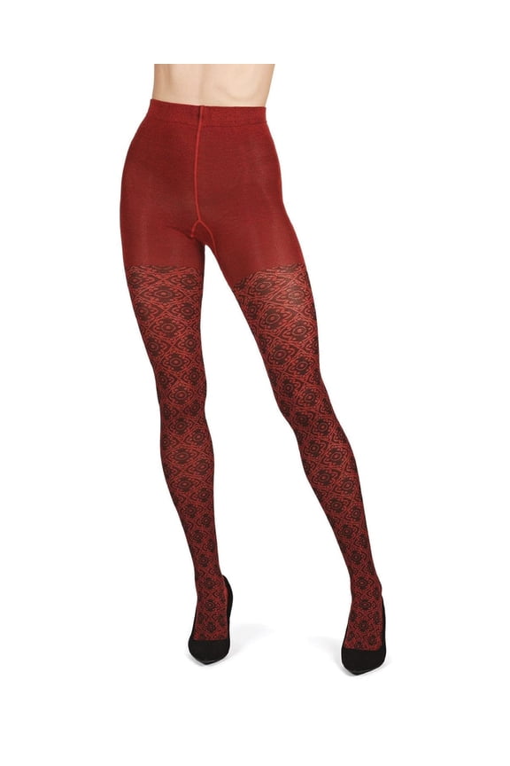 Diamond Pattern Swirl Cotton Blend Women's Sweater Tights - Womens - Female (Small/Medium, Ketchup)