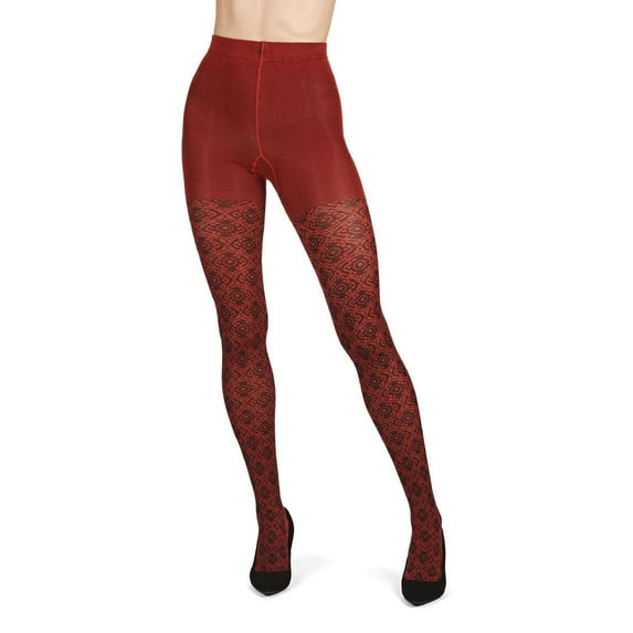 MeMoi Diamond Pattern Swirl Cotton Blend Women's Sweater Tights - Womens - Female (Medium/Large, Ketchup)