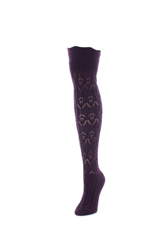 Diamond Pointelle Chunky Knit Over-The-Knee Warm Socks - Womens - Female, One Size, Eggplant