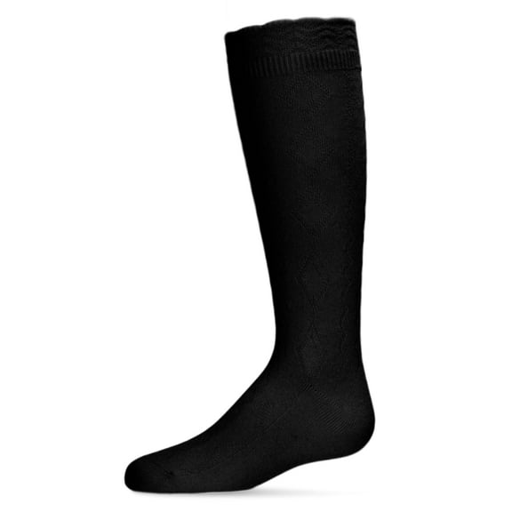 MeMoi Diamond Zag Knee High Sock with Scalloped Cuff - Girls - Female, 10, Black