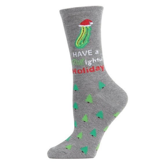 MeMoi Women's Dill-ightful Holiday Crew Socks - Womens - Female, 9-11, Medium Gray Heather