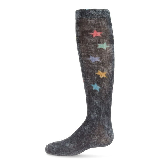 MeMoi Distressed Wash Denim Stars Knee High Sock - Girls - Female, 8, Black