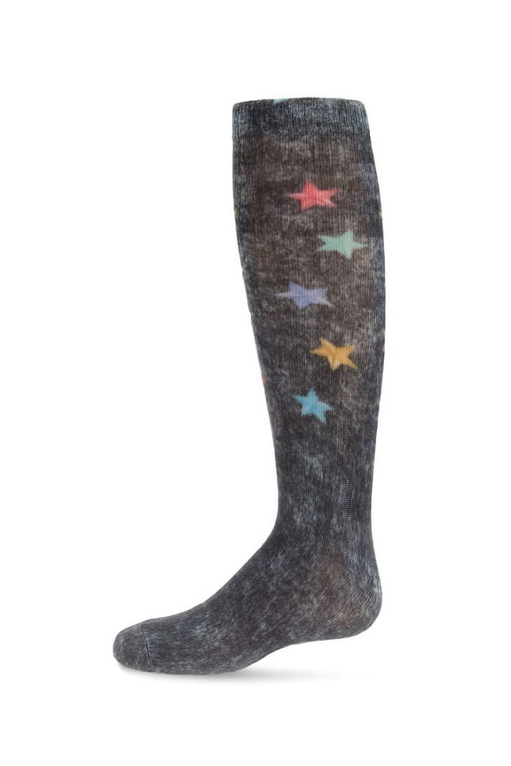 Distressed Wash Denim Stars Knee High Sock - Girls - Female, 12, Black