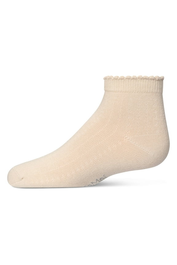 Ditsy Floral Scalloped Cuff Anklet Sock - Girls - Female, 8, Latte