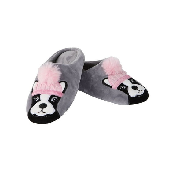 MeMoi Dog Dame Plush Hard Sole Slippers - Womens - Female (Small, Gray)