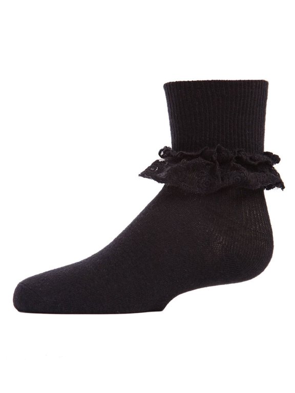 Girls Layered-Lace Ruffle-Trim Cotton-Rich Ankle Sock - Girls - Female, 8, Black