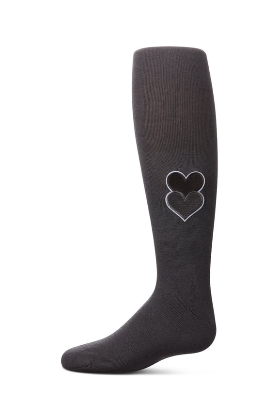 Double Patch Heart Cotton Tights - Girls - Female, 14, Navy