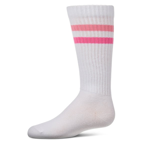 MeMoi Girls Double Stripe Ribbed Cotton-Blend Varsity Knee High Sock - Girls - Female, 6, Blue