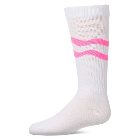MeMoi Girls "Double Wave" Ribbed Cotton-Blend Knee High Sock - Girls - Female, 14, Magenta