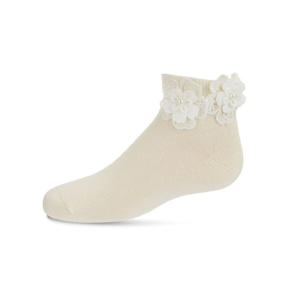 MeMoi Dual Flower Cotton Blend Anklet Sock - Girls - Female, 2, Winter White