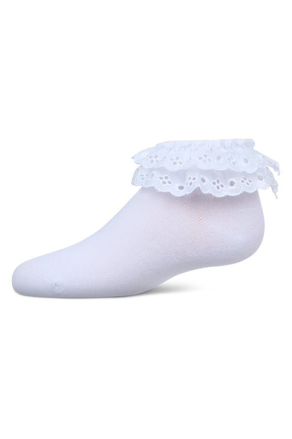 Dual Layer Eyelet Lace Anklet Sock - Girls - Female, 4, Winter White