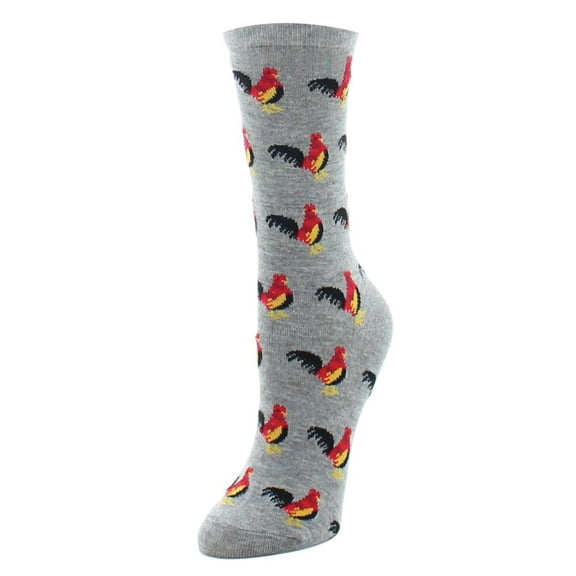 MeMoi Early Bird Rooster Bamboo Blend Crew Novelty Socks - Womens - Female, 9-11, Medium Gray Heather