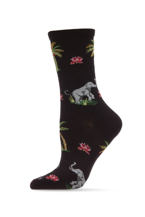 Elephant Safari Bamboo Blend Crew Socks - Womens - Female, 9-11, Black