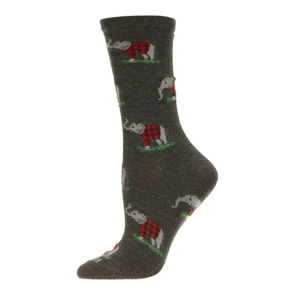 MeMoi Elephants in Plaid Bamboo Blend Crew Sock - Womens - Female, 9-11, Med Denim Heather