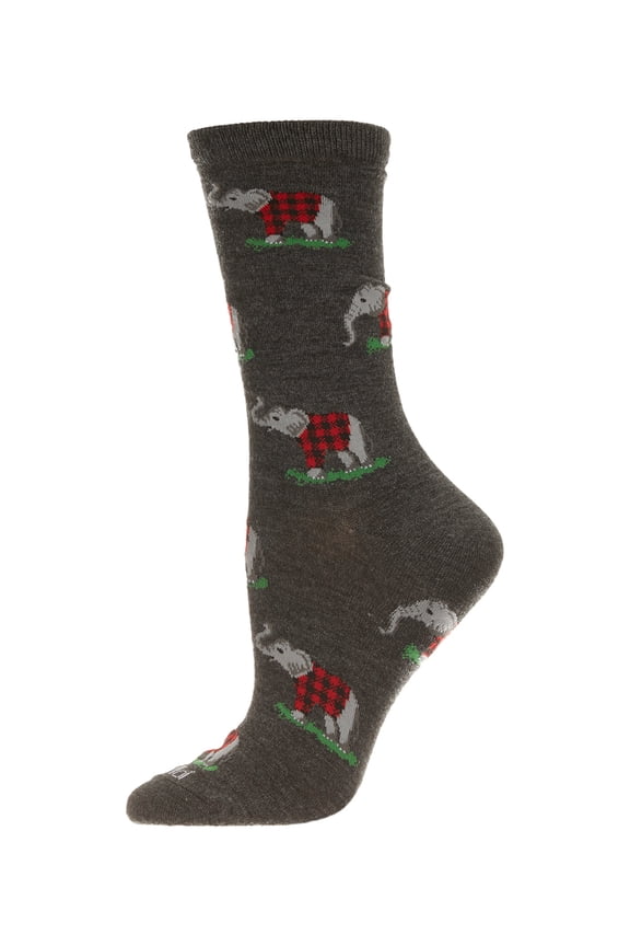 Elephants in Plaid Bamboo Blend Crew Sock - Womens - Female, 9-11, Med Denim Heather