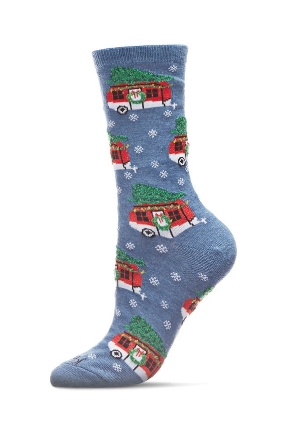 Women's Festive Campers Holiday Crew Socks - Womens - Female, 9-11, Denim Heather