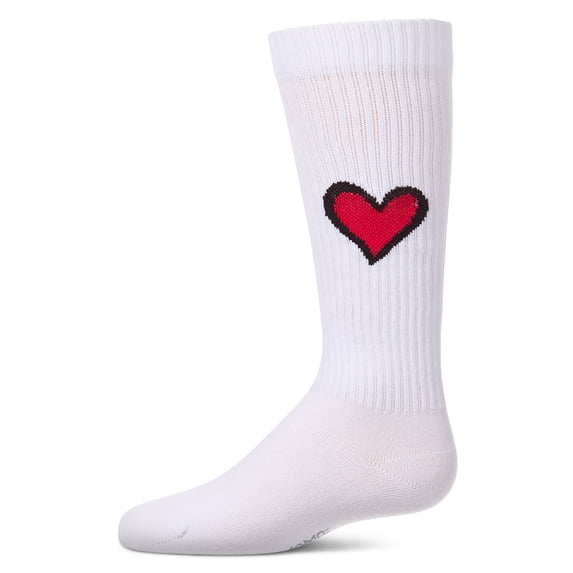 MeMoi Girls "Filled Heart" Ribbed Cotton-Rich Novelty Knee High Sock - Girls - Female, 6, Denim