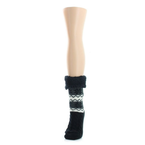 MeMoi Flake Zag Sherpa-Lined Lounge Socks - Womens - Female, One Size, Taupe