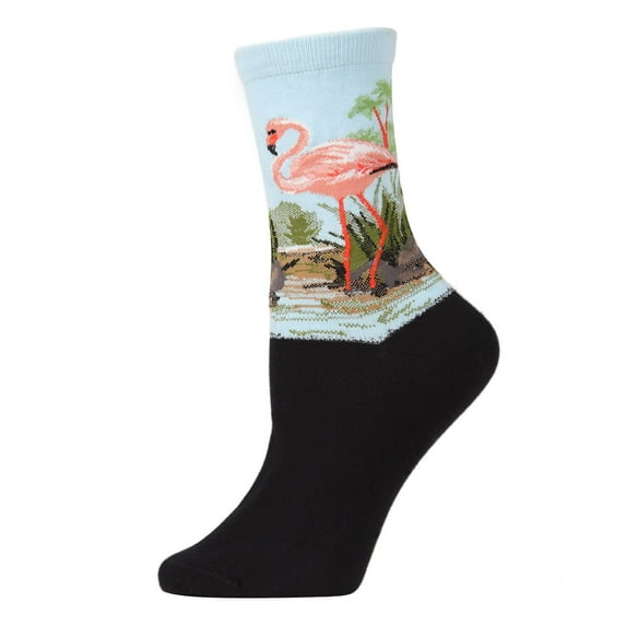 MeMoi Flamingo Limited Edition Art Crew Socks | Fun Women's Socks One Size / Black