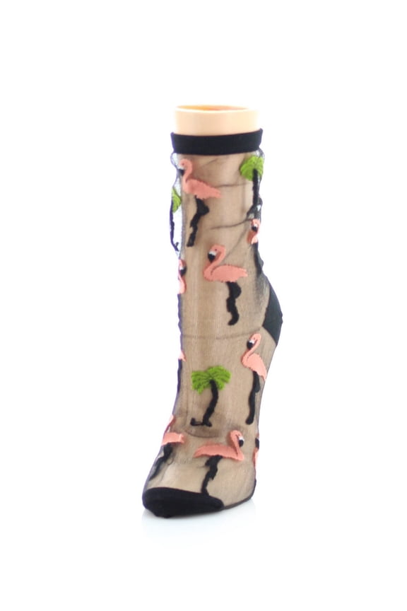 Flamingo Sheer Women's Ankle Socks - Womens - Female, One Size, Black