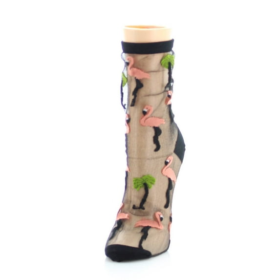 MeMoi Flamingo Sheer Women's Ankle Socks - Womens - Female, One Size, Black