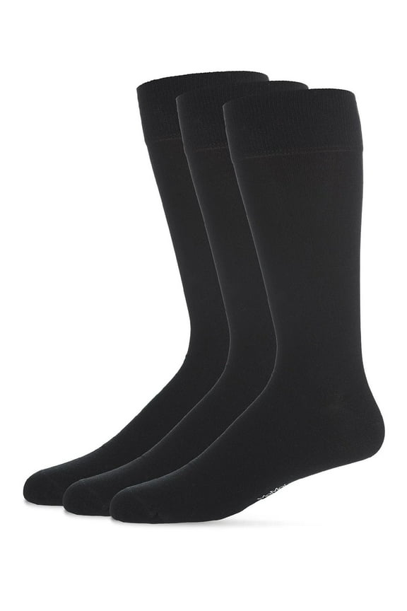 Men's 3 Pair Pack Flat Knit Mercerized Cotton Crew Socks - Mens - Male, 13-15, Black