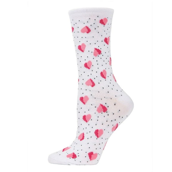 MeMoi Floating Hearts Bamboo Blend Crew Socks - Womens - Female, One Size, White
