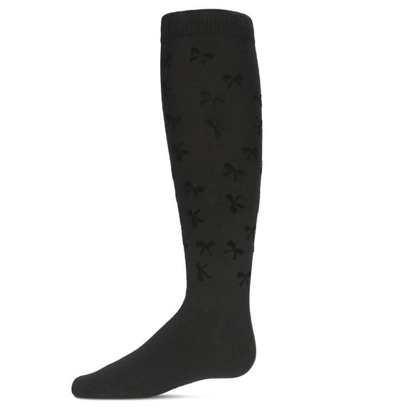 MeMoi Flocked Bow Knee-High Socks - Girls - Female, 10, Black
