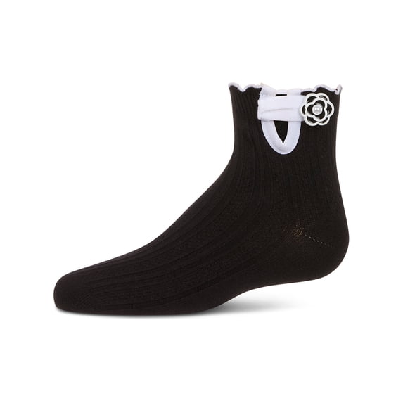 MeMoi Floral Button Anklet Socks - Girls - Female, 4, Black