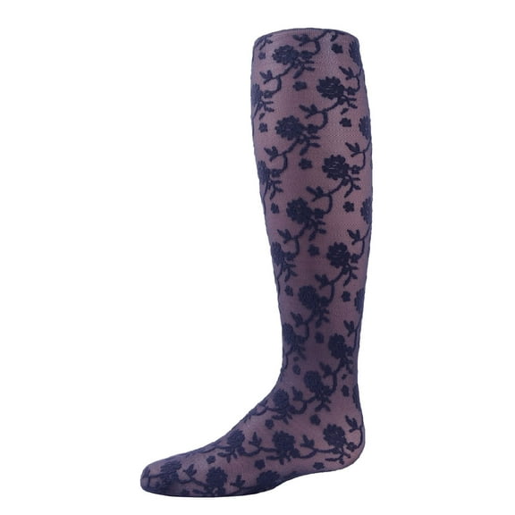 MeMoi  Floral Embroidery Roselle Sheer Tights - Girls - Female, 2-4, Navy