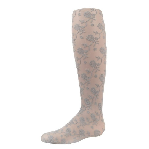 MeMoi  Floral Embroidery Roselle Sheer Tights - Girls - Female, 14-16, Silver