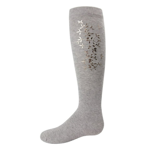 MeMoi Foil and Foliage Cotton Blend Knee Socks - Girls - Female, 12, Light Gray