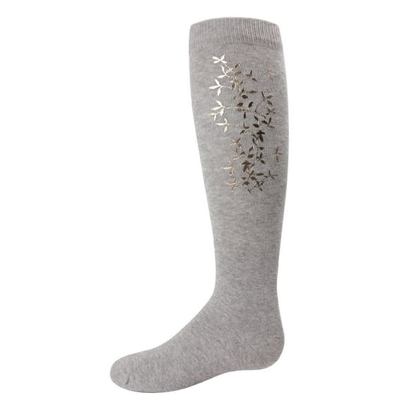 MeMoi Foil and Foliage Cotton Blend Knee Socks - Girls - Female, 10, Light Gray