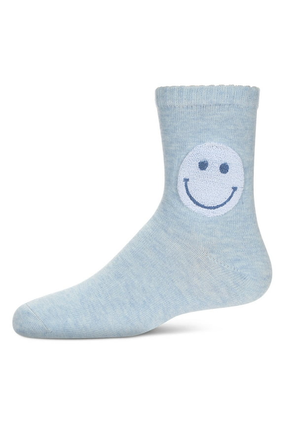 Fuzzy Smiley Face Crew Socks - Girls - Female, 8, Blue