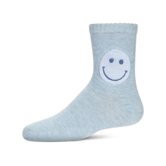 MeMoi Fuzzy Smiley Face Crew Socks - Girls - Female, 8, Green
