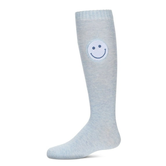 MeMoi Fuzzy Smiley Face Knee High Socks - Girls - Female, 8, Blue