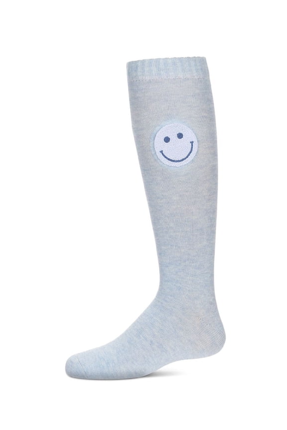 Fuzzy Smiley Face Knee High Socks - Girls - Female, 12, Blue