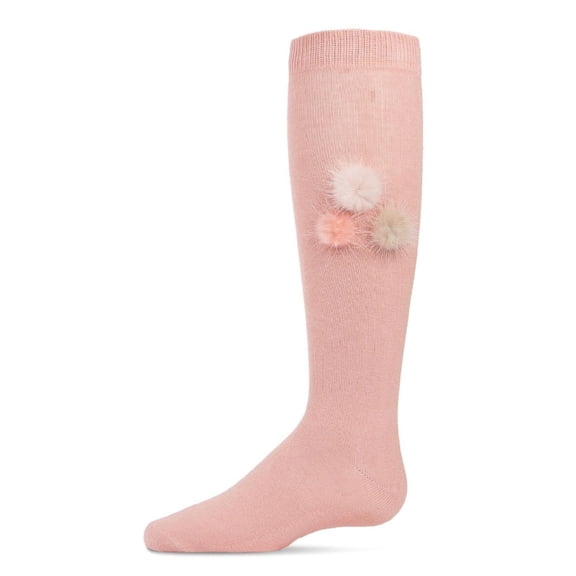 MeMoi Fuzzy and Fun Girls Pom-Pom Cotton Blend Knee Socks - Girls - Female, 4, Pale Blush
